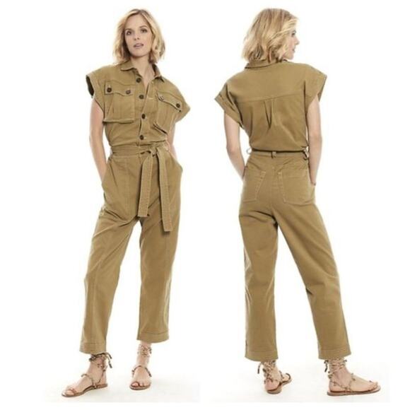 Happy X Nature Olive Green Twill Jumpsuit Sz 6 - Picture 1 of 12